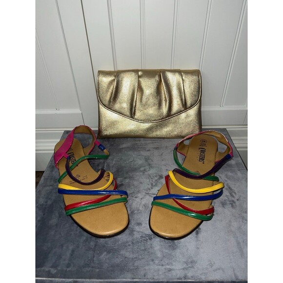 90s Rainbow sandals coasters size 9 & Vintage Gold Clutch - Picture 8 of 8